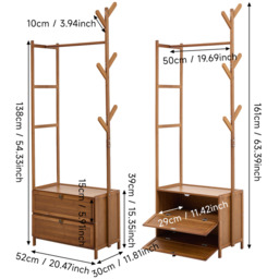 Multi-functional Wooden Coat Rack with Storage Drawers - Brown - thumbnail 2