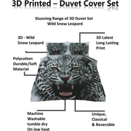 3D Animal Panel Print Duvet Set Premium Polycotton Bedding - Grey / Double - thumbnail 4
