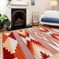 Traditional Medallion Low Pile Soft Living Area Rug - Terracotta / 170 x 120cm - thumbnail 1