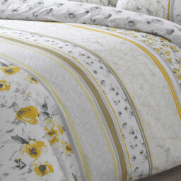 Printed Geo Floral Polycotton Ochre Duvet Cover  Pillowcase Set - Ochre - thumbnail 4