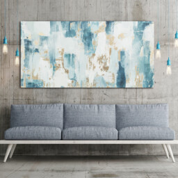 Cyan Gold Foil Abstract Canvas - Blue - thumbnail 2
