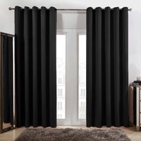 Plain Blackout Thermal Eyelet Curtains  - Black / 167cm / 38cm / 137cm - thumbnail 1