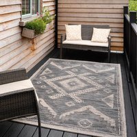 Grey Tribal Outdoor Weatherproof Rug - Deep Grey / 170 x 120cm - thumbnail 1