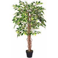 Homescapes Variegated Green Artificial Ficus Tree with Real Wood Trunk, 4 Ft - Green - thumbnail 1