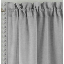 Pair of Slot Top Sheer Voile Panels with Pom-Pom Trim - Grey / 122cm - thumbnail 4