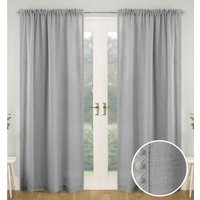 Pair of Slot Top Sheer Voile Panels with Pom-Pom Trim - Grey / 122cm - thumbnail 1