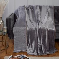 Dyed Mink Faux Fur Polyester Super Soft Cosy Plain Throw - Silver / 200cm - image 1