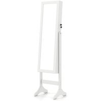 Freestanding Jewelry Cabinet with Full Length Mirror - White