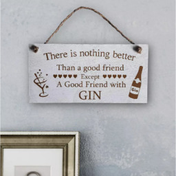 Good Friend With Gin Wooden Hanging Wall Plaque - White - thumbnail 2