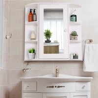 Wall Mount Mirror Cabinet Storage Bathroom Cupboard with Shelves - White - image 1