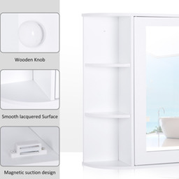 Wall Mount Mirror Cabinet Storage Bathroom Cupboard with Shelves - White - thumbnail 4