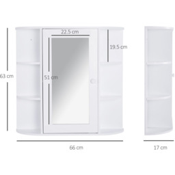 Wall Mount Mirror Cabinet Storage Bathroom Cupboard with Shelves - White - thumbnail 3