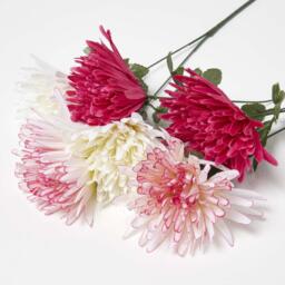 Homescapes Artificial Chrysanthemum Single Stem Set of 3, 60cm - Pink, Green, White - thumbnail 2