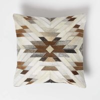Geometric Star Brown Cream Leather Cushion - Brown - image 1