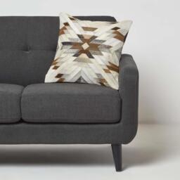 Geometric Star Brown Cream Leather Cushion - Brown - thumbnail 2