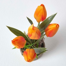 Homescapes Orange  Red Artificial Tulips in Grey Decorative Stone Pot, 27 cm - Orange - thumbnail 3