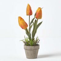 Homescapes Orange  Red Artificial Tulips in Grey Decorative Stone Pot, 27 cm - Orange