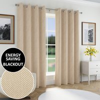 Chester Herringbone Jacquard Blackout Eyelet Curtains - Natural / 168cm