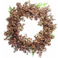 Leaf Artificial Hanging Black Berries Wreath - Black