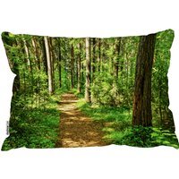 Forest Trail Scene. Woodland Path Outdoor Cushion - Green - thumbnail 1
