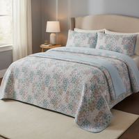 Floral Patchwork Printed Light Quilted Piped Edge Throw - Blue