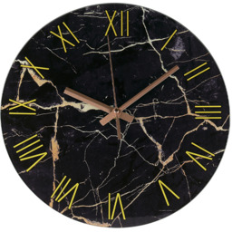 Dark Marble Textured Roman Wall Clock - Black and Gold - thumbnail 2