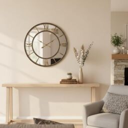 Double Row Round Beaded Edge Vintage Wall Clock Ornate Brass Mirrored Face 56 Cm - GOLD - thumbnail 5