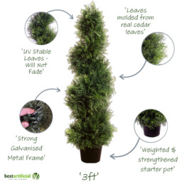 Best Artificial 3ft - 90cm Cedar Spiral Conifer Topiary Tree - Green - thumbnail 3