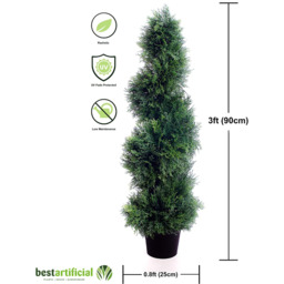 Best Artificial 3ft - 90cm Cedar Spiral Conifer Topiary Tree - Green - thumbnail 4