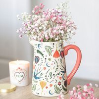 Cream Folk Print Ceramic Flower Jug Vase - Multicolour - image 1