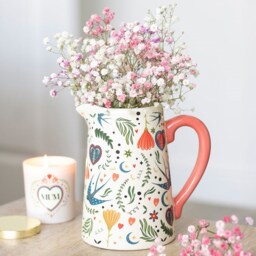 Cream Folk Print Ceramic Flower Jug Vase - Multicolour - thumbnail 2