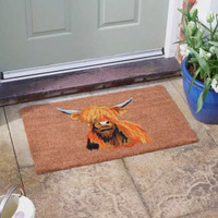 Highland Cow Door Mat Natural Coir - Brown