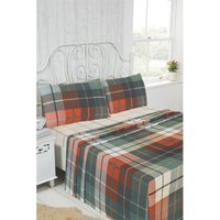 Flannelette Tartan Brushed Cotton Sheet Set - Orange / Single
