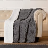 Cable Knit Sherpa Texture Throw - Grey