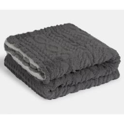 Cable Knit Sherpa Texture Throw - Grey - thumbnail 4