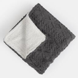 Cable Knit Sherpa Texture Throw - Grey - thumbnail 3