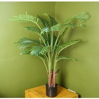 Leaf Large Artificial Areca Palm Tree Potted in Black Pot - Green / 70cm