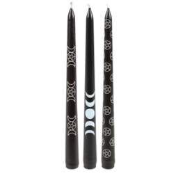 Set of 3 Black Magic Taper Candles - Pentagram/Moon - thumbnail 2