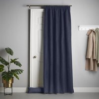 Velvet Chenille Thermal Fleece Lined Pencil Pleat Taped Top Door Curtain - Navy
