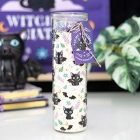Cute Creepy Cat Print Lavender Tube Candle Gothic Home Decor - White