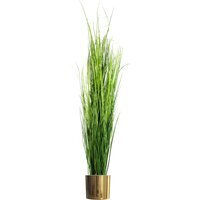 Artificial Extra Large Grass Plant Gold Metal Planter - Green