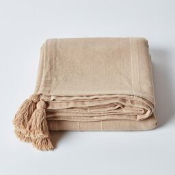 Homescapes Cotton Rajput Ribbed Throw - Beige / 255cm / 1.56kg - thumbnail 2