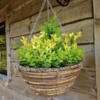 Best Artificial Large 14 inch Mini Daffodil Flower Hanging Outdoor Garden Basket - Yellow Daffodil - thumbnail 1