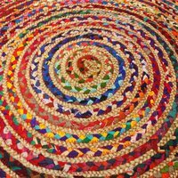 Handmade Round Jute Recycled Cotton Rug Eco Friendly - Multi - image 1