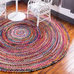 Handmade Round Jute Recycled Cotton Rug Eco Friendly - Multi - thumbnail 5