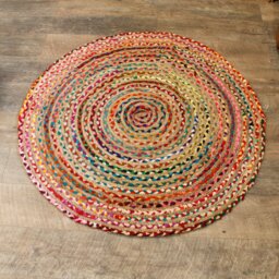 Handmade Round Jute Recycled Cotton Rug Eco Friendly - Multi - thumbnail 4