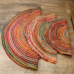Handmade Round Jute Recycled Cotton Rug Eco Friendly - Multi - thumbnail 3