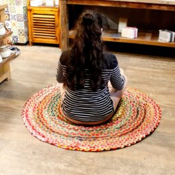 Handmade Round Jute Recycled Cotton Rug Eco Friendly - Multi - thumbnail 2