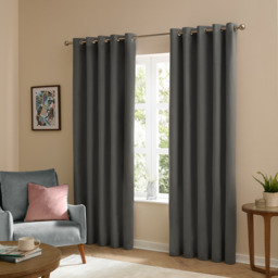 Set of 2 The Ultimate Velvet Blackout Eyelet Curtains - Charcoal / 168cm / 183cm - thumbnail 2