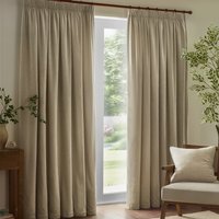 Heavy Chenille Velvet Room Darkening Pencil Pleat Curtains - Linen / 229cm / 183cm